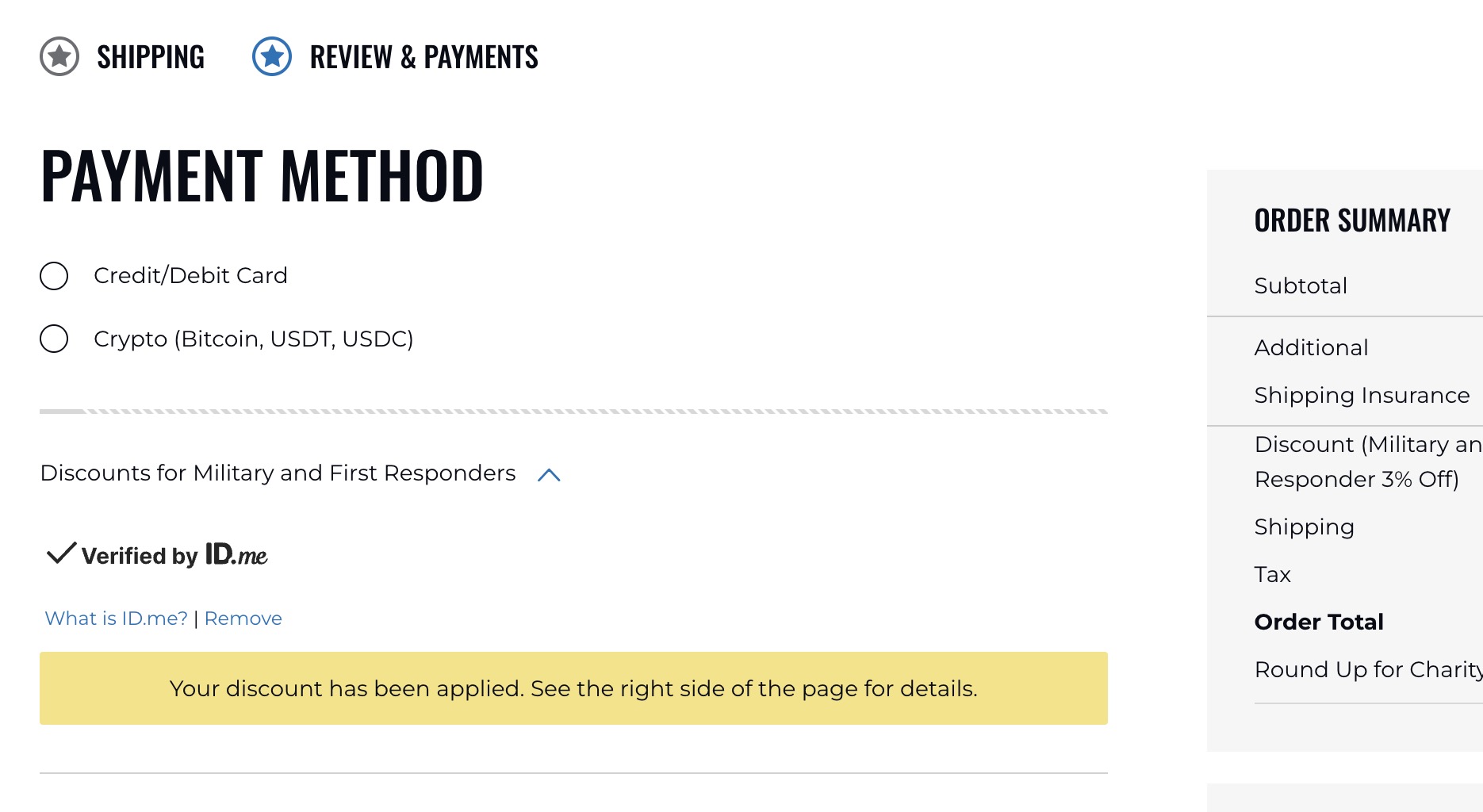 After successful verification the discount is applied automatically and reflected in the order summary.